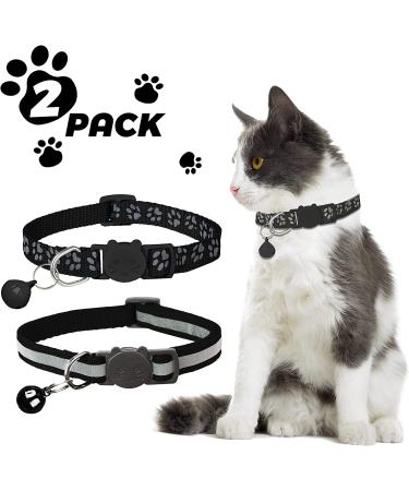 2 Pack Reflective Cat Collar Breakaway with Bell - Personalized Adjustable Safety Collar for Male and Female Cats - Black - Buy Online on GoSupps.com