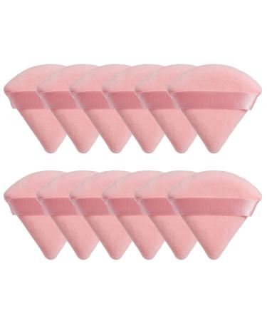 MOTZU 12 Pieces Pure Cotton Powder Puff, Made of Cotton Velour in Triangle Wedge Shape Designed for Contouring, Under Eyes and Corners, 2.76 inch Normal Size, with Strap, Makeup Tool For Cosmetic Pink