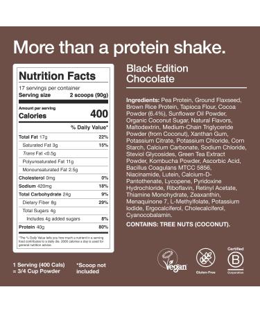 Huel Black Edition Chocolate 40g - Vegan Protein Powder Nutritionally Complete Meal 17 Servings Gluten Free 27 Vitamins & Minerals Eco-Friendly Scoop Not Included - Buy Online on GoSupps.com