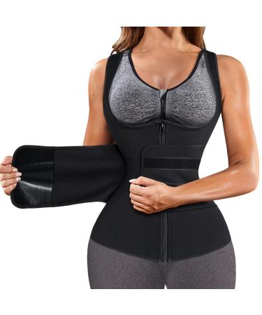 GAODI Women Waist Trainer Vest Workout Slim Corset Neoprene Sauna Tank Top Zipper Weight Loss Body Shaper Large Black Sauna Vest
