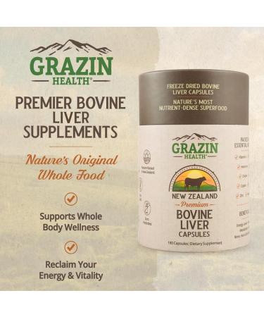 GRAZIN HEALTH - Grass Fed Beef Liver from New Zealand - Freeze Dried 3000mg per Serving (500mg per Capsule) (30 Servings) - Buy Online on GoSupps.com