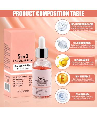 5 in 1 Facial Serum 30ml - Hyaluronic Acid Niacinamide Vitamin C & E Anti-Aging & Brightening Serum for All Skin Types - International Shipping - Buy Online on GoSupps.com