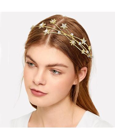 Gold Rhinestone Five-pointed Star Headband Set for Wedding Hair - Elegant Women's Bridal Hair Accessories - Buy Online on GoSupps.com