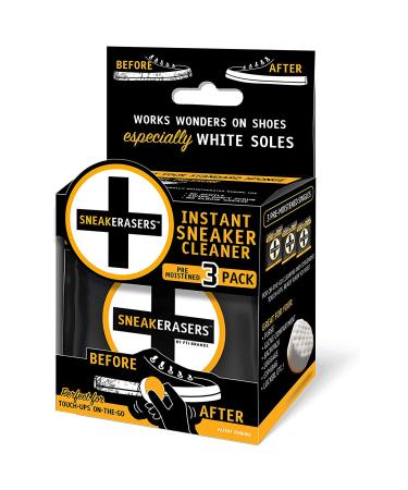 SneakERASERS Instant Sole and Sneaker Cleaner, Premium Pre-Moistened Dual-Sided Sponge for Cleaning & Whitening Shoe Soles (3 Pack)