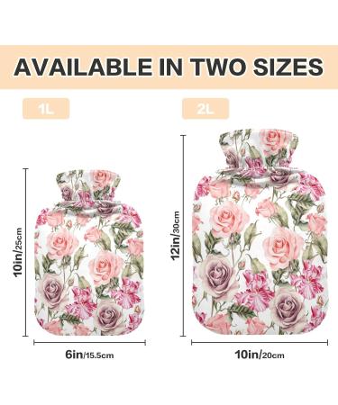 Hot Water Bottle 2L with Rose Pattern Cover - Pink Pain Relief Bag for Hand & Feet Warmer - Ideal Winter Comfort - Buy Online on GoSupps.com