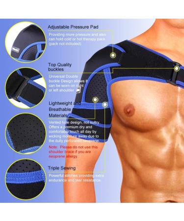 Vitoki Adjustable Shoulder Brace for Men and Women - Neoprene Rotator Cuff Support - Compression Sleeve for Left or Right Shoulder - Medium - Buy Online on GoSupps.com