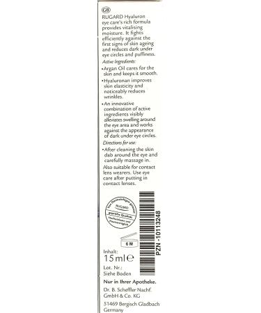 RUGARD Hyaluronic Eye Care 15ml for Mature Skin - Effective Age-Defying Formula - Buy Online on GoSupps.com