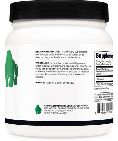 Primal L-Glutamine Powder (500 Grams 100 Servings) | Pure Unflavored Glutamine Amino Acid for Sport & Workout Support and Performance - Gluten Free Non-GMO Nutritional Supplement - Buy Online on GoSupps.com