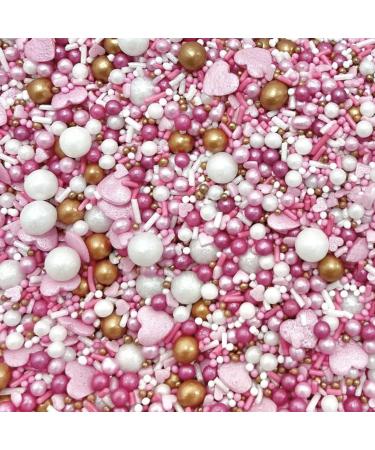 Pink rose gold white hearts metallic sprinkles for cupcake cake toppers pearls balls metallic 100s and 1000s baby shower Anniversary love wedding decoration cake cupcake topper SECRET ADMIRER