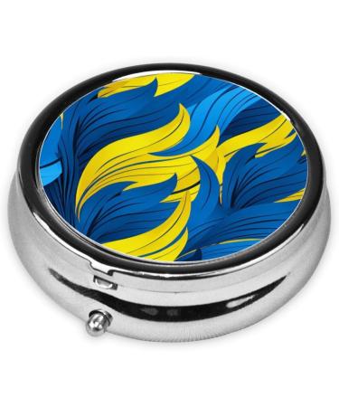 Blue-Yellow Portable Metal Pill Box - Round Mini 3-Compartment Hinged Design for Small Pills - Travel Essential - Buy Online on GoSupps.com