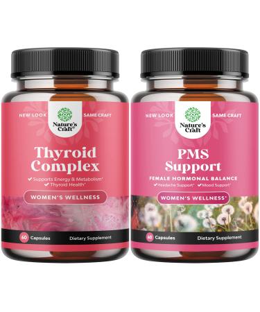 Herbal Hormone Balance for Women Bundle - Feminine Health Complex for PMS Relief and Thyroid Support for Women - Adaptogenic Hormonal Balance for Women with Thyroid Energy Vitamins and Calming Herbs