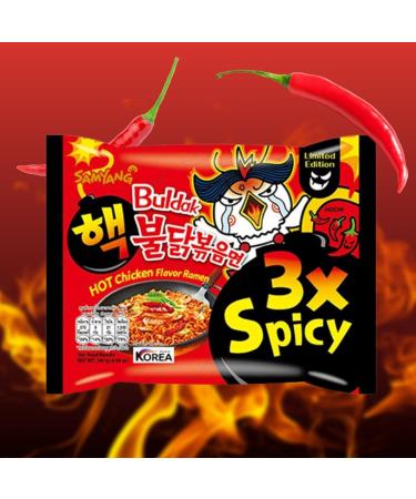 Samyang Hot Chicken Flavour Buldak Ramen Noodles Spicy Hot Triple (3x Spicy) Stir Fried Korean Ramyun 140g (Pack of 5) - Buy Online on GoSupps.com