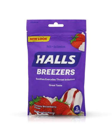 Halls Breezers Drops Cool Creamy Strawberry 25 ea