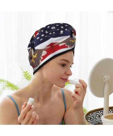Bald Eagle American Flag Coral Velvet Dry Hair Cap - Quick-Dry Hair Towel Wrap for Men & Women | Ideal for Travel & Home - Buy Online on GoSupps.com