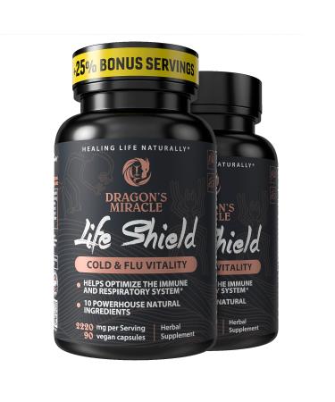 Dragon's Miracle Natural Immune Support Supplement with Monolaurin 2 Bottles 10-in-1 Vegan and Gluten-Free Plant Based Supplement for Healthy Respiratory and Digestive System Cold and Flu Relief 180 Count (Pack of 2)