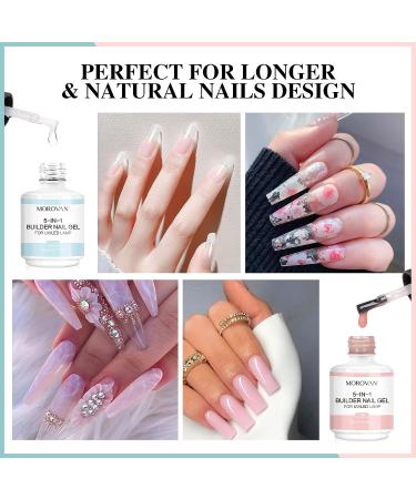 Morovan 5 in 1 Builder Nail Gel Kit - Clear & Pink UV Hard Gel for Nails Extension - Beginner-Friendly Nail Strengthening Kit - Buy Online on GoSupps.com