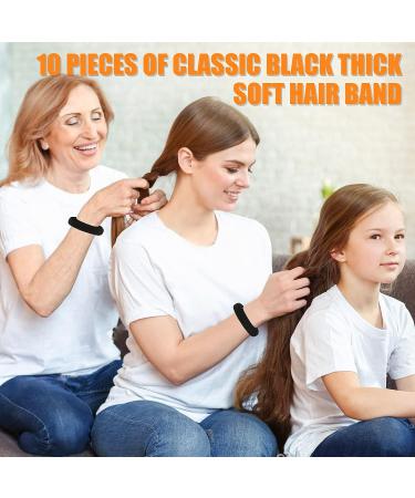 10-Piece Thick Elastic Hair Ties for Thick and Curly Hair - Non-Slip, Seamless Nylon Hair Bands (Black) - Buy Online on GoSupps.com