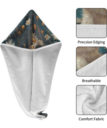 Cat Daisy Starry Sky Hair Towel 2 Pack - Super Absorbent Quick Dry Hair Turbans for Women & Girls - Buy Online on GoSupps.com