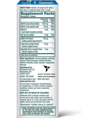 Neuriva Brain + Eye Support Capsules (30 ct) | Vitamins A C E, Zinc, Zeaxanthin, Antioxidants | Blue Light Filter, Decaf | 2-Pack, Vegetarian, Gluten & GMO Free - Buy Online on GoSupps.com