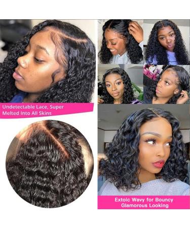 Durreley Bob Wig Human Hair 13x4 Water Wave Lace Front Short Bob Wigs for Black Women - 14 - 180% Density - Glueless Wet and Wavy HD Lace Front Wig Pre Plucked with Baby Hair - Buy Online on GoSupps.com