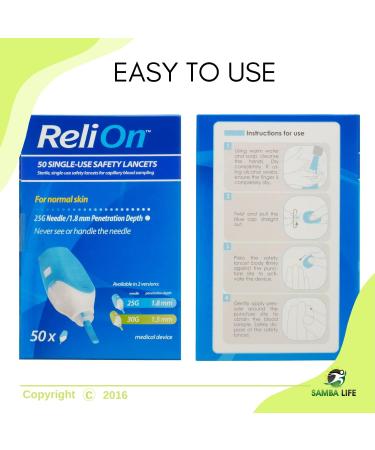 Relion 25 Gauge Needle 2-in-1 Lancing Device Bundle for Normal Skin | 50 Ct + SAMBA LIFE eBook 7 Steps to Thrive with Diabetes - Buy Online on GoSupps.com