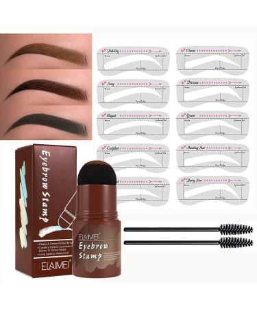 Eyebrow Stamp, Eyebrow Stamp, Eyebrow Stencil, 12 Sets Reusable Eyebrow Stencils, 2 Eyebrow Pencil Brushes, Waterproof Eyebrow Powder Set, Dark Brown
