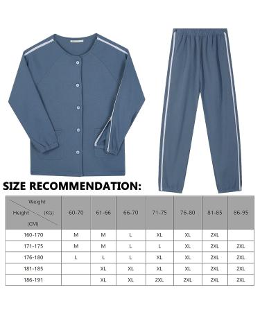 YOSINISO Bedridden Patient Clothing - Fleece Lined Double Zipper Cotton Disability Gowns for Post Surgery Elderly - Men's L Blue Set - Buy Online on GoSupps.com