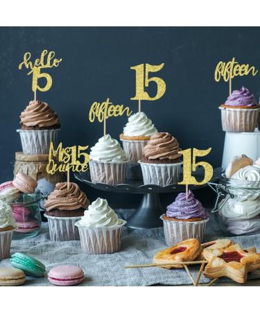 BIABISD 12Pcs Gold Glitter 15th Birthday Cupcake Toppers Mis Quince 15 Cake Toppers 15th Birthday/Hello 15 Fifteen Cupcake Picks Happy 15th Birthday Anniversary Party Supplies Gold 15 - Buy Online on GoSupps.com