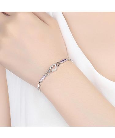Women's Bracelet Exquisite Heart Bracelet Jewelry Crystal Bracelet Popular Fashion Jewelry Bracelet Personalized Birthstone Bracelet Natural Birthday Bracelet Purple - Buy Online on GoSupps.com