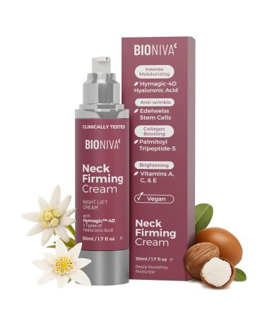 bioniva Neck Cream for Tightening and Firming with 4D Hyaluronic Acid Complex for Multi-Layer Hydration System & 24-Hour Deep Moisture Collagen Support Skin Lifting Elasticity & Protection 50mL 1.6 Fl Oz (Pack of 1)