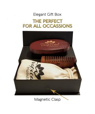 Natural Beard Grooming Kit for Men | 3-in-1 Set with Boar Bristle Brush Wood Comb & Hair Treatment Oil | Travel-Friendly - Buy Online on GoSupps.com