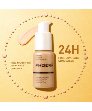 Junhe PHOERA Liquid Foundation Full Coverage Foundation 24 Hours Matte Liquid Foundation Concealer with Foundation Brush (105) - Buy Online on GoSupps.com
