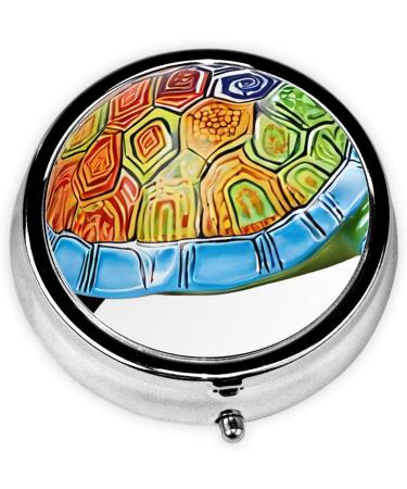 Sea Turtle Printed Mini Round Pill Box - 3 Compartment Portable Pill Organizer for Travel Home & Office Use - Buy Online on GoSupps.com