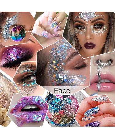 Chunky Glitter Gel - Festival Cosmetic Glitter for Face, Hair, Nails - Mermaid Sequins Liquid Eyeshadow - Long Lasting 50ml (#06 White) - Buy Online on GoSupps.com