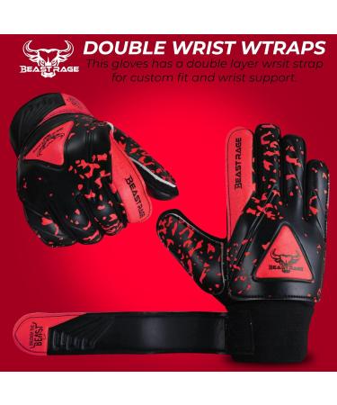 Beast Rage Goalkeeper Gloves for Kids | Youth Football Gloves with Double Wrist Support & Strong Grip | Size 4 (Ages 6-9) - Red - Buy Online on GoSupps.com