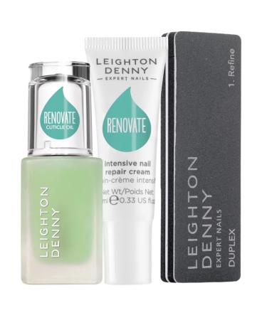 LEIGHTON DENNY Renovate Regime - Intensive Nail Repair Cream 10ml For Ridged Dry Peeling Nails & Hydrating Cuticle Oil 12ml