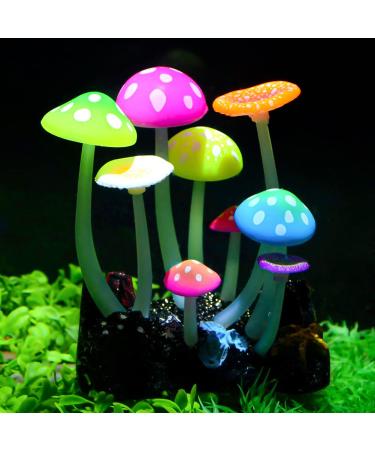 Uniclife Glowing Effect Artificial Mushroom Aquarium Plant Decor Ornament Decoration for Fish Tank Landscape