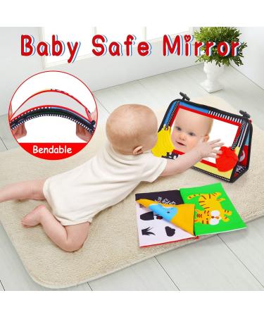 Lypsochaat Baby Mirror Toys with Crackling Bite Ring - Montessori Sensory Educational Toy for 0-6 Months - Foldable Black and White Baby Gift - Buy Online on GoSupps.com