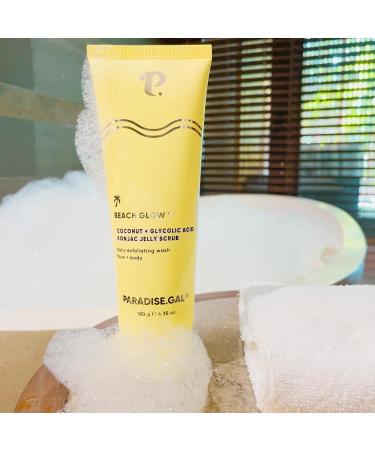 ParadiseGal Exfoliating Body Scrub Kit - Coconut Glycolic Acid Jelly Scrub (6.3oz) with Konjac Sponge & Bag | Gentle Face & Body Exfoliator with Caffeine & Vitamin E | Best for Rough Skin KP Cellulite - Buy Online on GoSupps.com