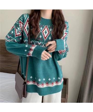 Women's Genetic Christmas Sweater - Warm Knitting with Stripes & Snowflakes | Winter Thick Cotton Sweater in Green - Buy Online on GoSupps.com