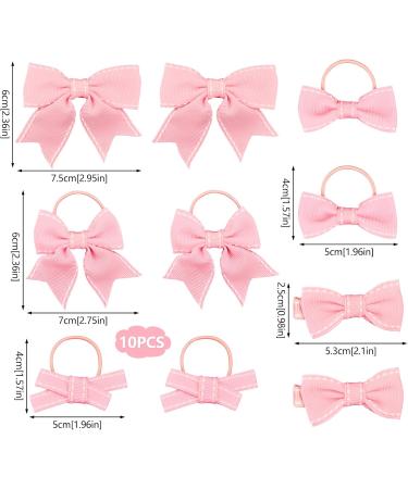 Bekecidi 10 Pieces Bow Hair Accessories Set Bow Hairpin Bow Hair Clips Bows Rubber Band for Girls Kids (Pink) - Buy Online on GoSupps.com