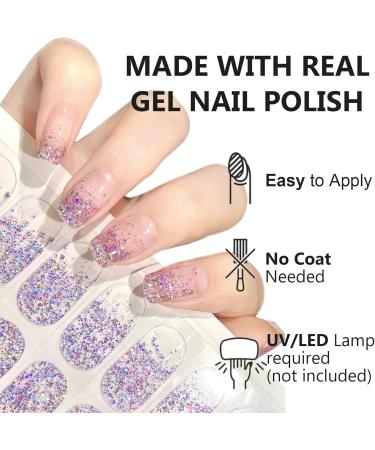 Semi Cured Gel Nail Strips 22 Stickers Semi Cured Gel Nail Wraps Purple Glitter Gel Nail Stickers Nail Strips Easy Apply & Remove for Salon-Quality Manicure UV/LED Lamp Required - Buy Online on GoSupps.com