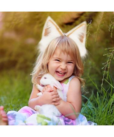 MIVAIUN Handmade Faux Fur Animal Ear Headband Furry Fox Wolf Cat Ears Headwear for Adults Children Artificial Animal Headband Cute Headwear Animal Dress up for Festival Party Cosplay Khaki White - Buy Online on GoSupps.com