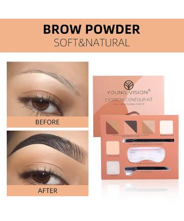 YOUNG VISION Eyebrow Palette - 6 Colors with Stencils, Highlighter, Concealer, Wax, Trimmer, and Brush & Spoolie Duo - Buy Online on GoSupps.com