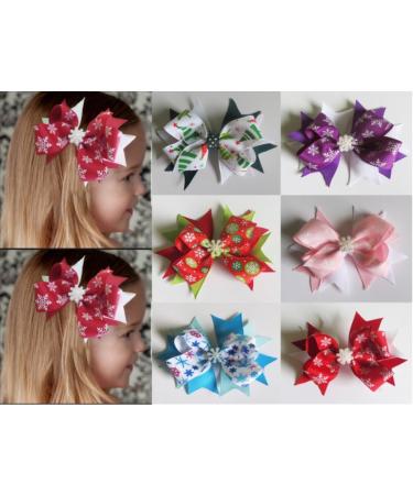 PrettyBoutique 4 Inches Girls Christmas Snowflakes Grosgrain Hair Bow Alligator Clip (Red) - Buy Online on GoSupps.com