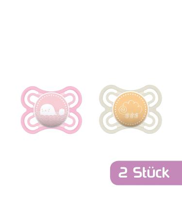 MAM Perfect Schnuller Set - Healthy Dental Development Pacifiers for Babies 0-6 Months in Pink & Beige - Includes Pacifier Box - Buy Online on GoSupps.com