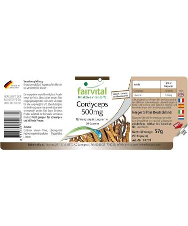 Fairvital | Cordyceps 500mg VEGAN - Highly dosed - 90 capsules - Cordyceps sinensis - caterpillar mushroom - Buy Online on GoSupps.com