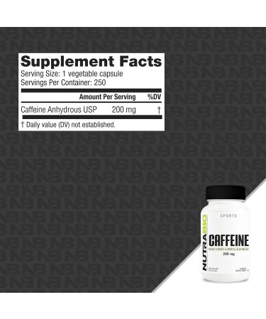 NutraBio 100% Pure Caffeine Capsules - 250 Count | Boost Energy & Focus - Shop Internationally - Buy Online on GoSupps.com