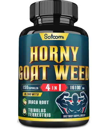 12X Horny Goat Weed for Men - 16100mg per Serving Equivalent (Extract) 12000mg Horny Goat Weed 2000mg Maca Root 2000mg Tribulus Terrestris -Support Stamina Energy & Immune Health - 150 Vegan Capsules