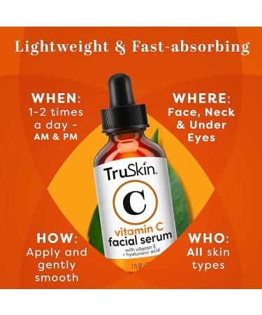 TruSkin Vitamin C Serum – Anti Aging Facial Serum with Vitamin C, Hyaluronic Acid, Vitamin E & More – Brightening Serum for Dark Spots, Even Skin Tone, Eye Area, Fine Lines & Wrinkles, 2 Fl Oz - Buy Online on GoSupps.com